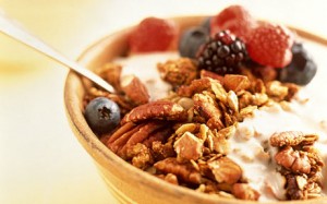 Muesli cereal with some soya milk.