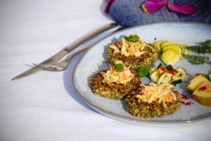 Mung bean burgers for vegartarians.
